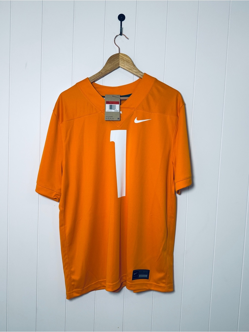 Nike Men’s Orange Football Jersey with White Number 1